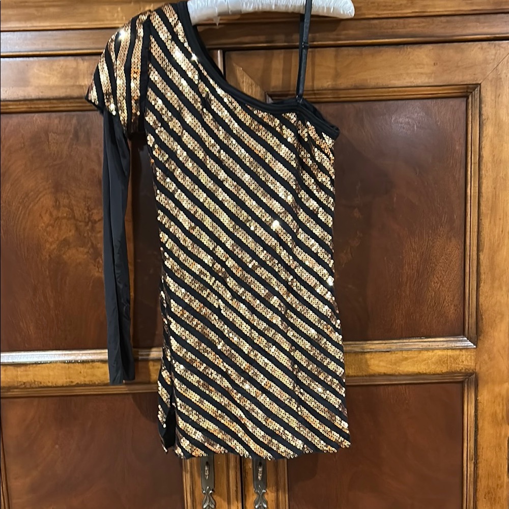 Black and Gold Striped One-Shoulder Dance costume or dress
